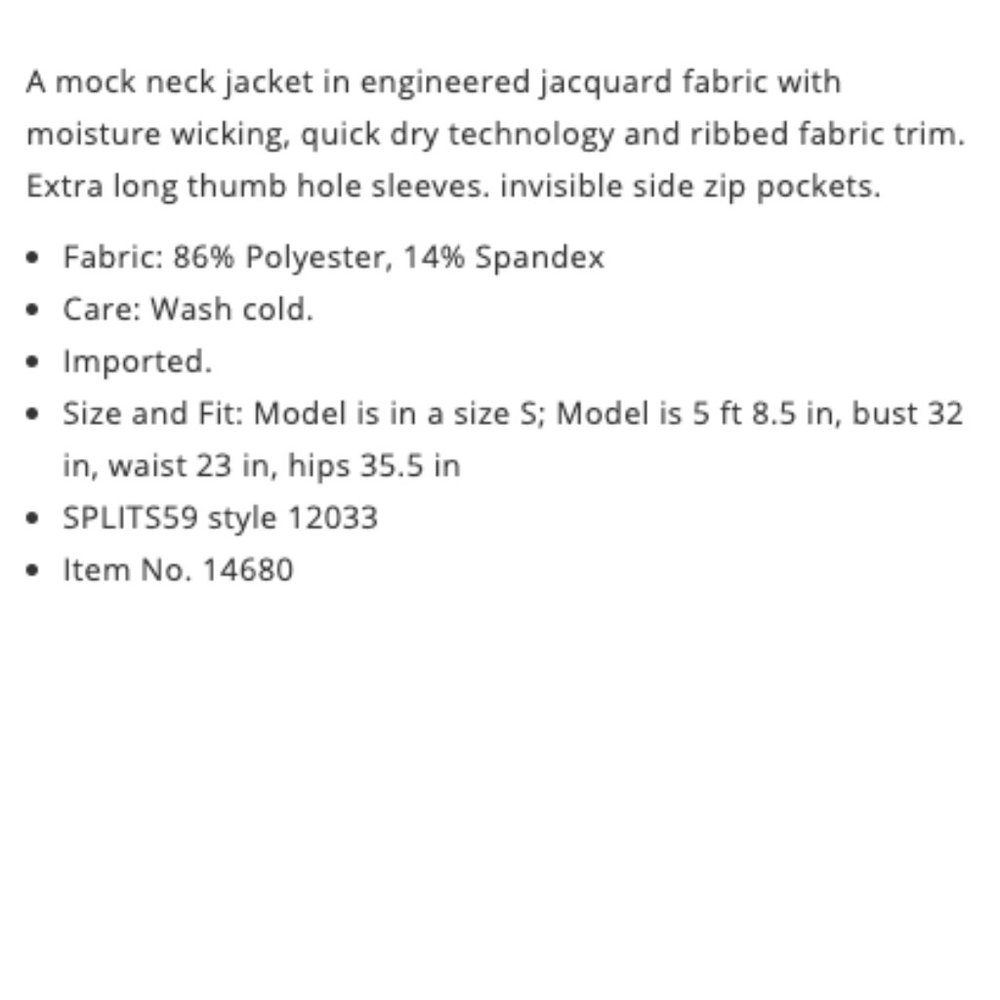 Splits59 Transitional Full Zip Thumbhole Long Sleeve Pocket Jacquard Jacket S - Picture 9 of 10